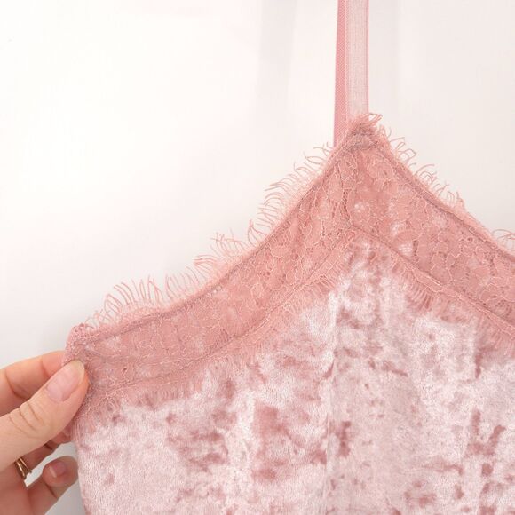 No Boundries Y2K cruched velvet lace trim tank top Size L pink stretch - Picture 2 of 8